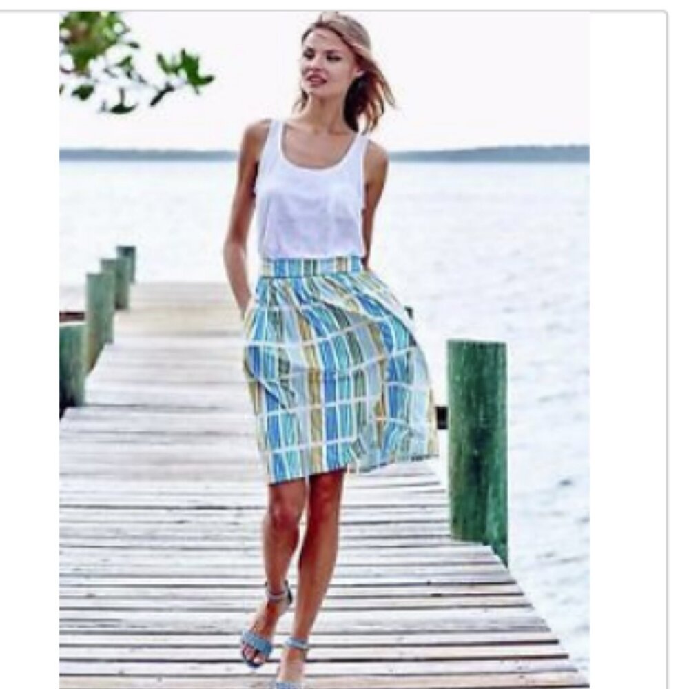 BODEN COTTON BLEND MULTICOLOR PRINT A-LINE ELISE SKIRT WG592 - US 2R
